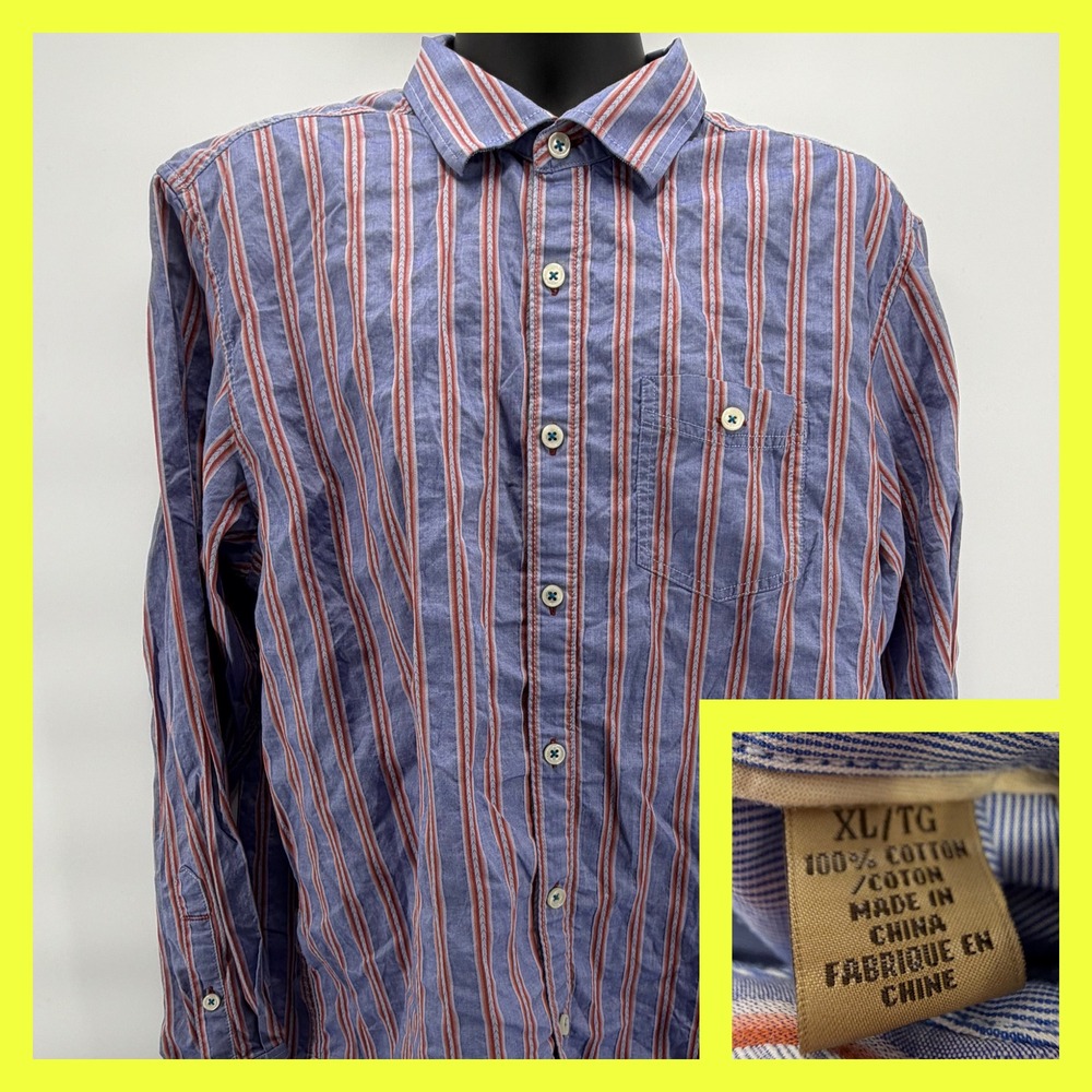Tommy Bahama Striped Button Down Shirt Mens XL Blue Red Long Sleeve Cotton